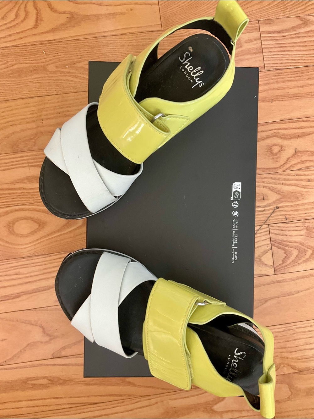 Shellys London  Lemon and White Patent womens Sandals size 6